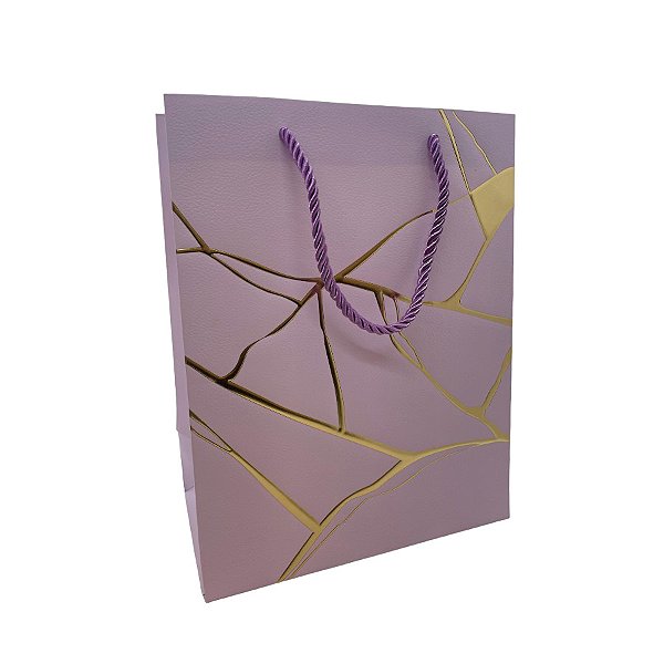 Sacola de Papel para Presente Marmorizada - Lilás - 23x18x10cm - 1 unidade - Rizzo