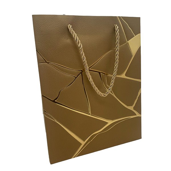 Sacola de Papel para Presente Marmorizada - Dourada - 32x26x12cm - 1 unidade - Rizzo