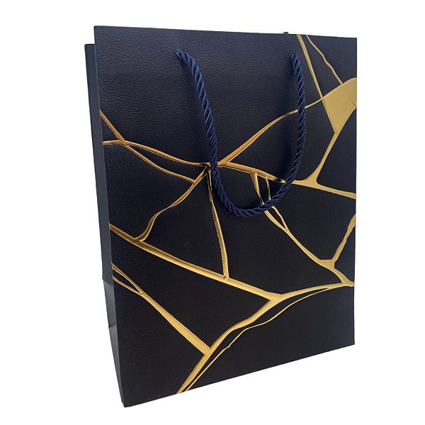 Sacola de Papel para Presente Marmorizada - Azul - 32x26x12cm - 1 unidade - Rizzo
