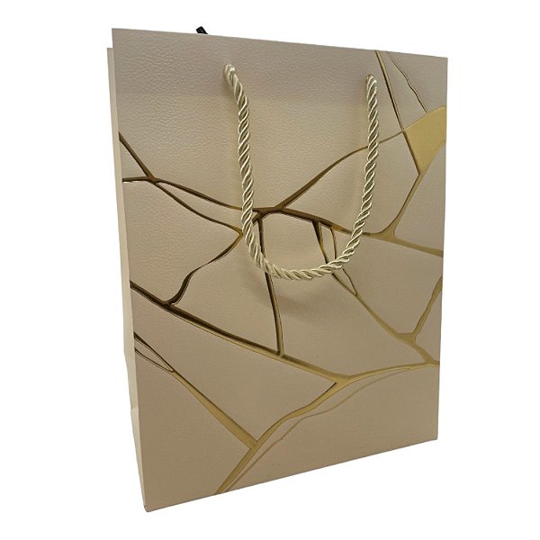 Sacola de Papel para Presente Marmorizada - Creme - 32x26x12cm - 1 unidade - Rizzo