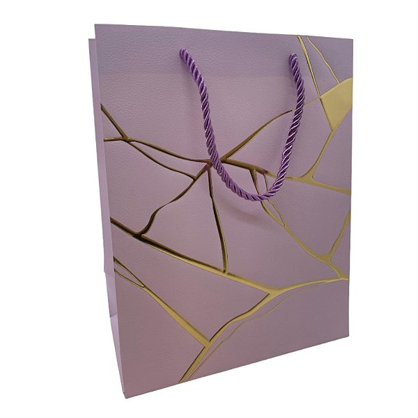 Sacola de Papel para Presente Marmorizada - Lilás - 32x26x12cm - 1 unidade - Rizzo