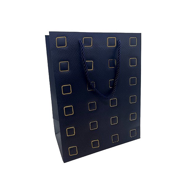 Sacola de Papel para Presente Quadrados Almofadados - Azul - 23x18x10cm - 1 unidade - Rizzo
