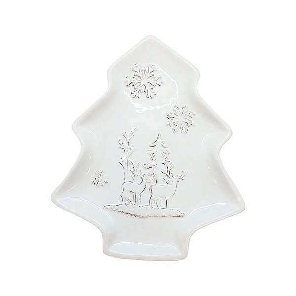 Bandeja Decorativa de Natal de Cerâmica - Pinheiro Floresta Branca- 18x15cm - 1 unidade - Rizzo