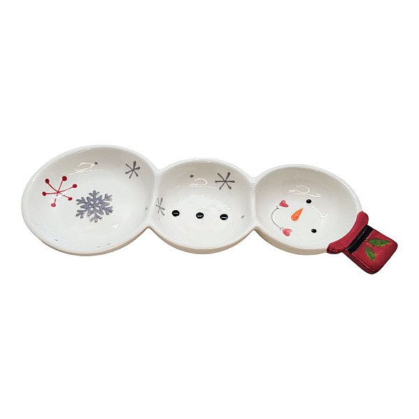 Bandeja Decorativa de Natal de Cerâmica - Boneco de Neve - 30x14cm - 1 unidade - Rizzo