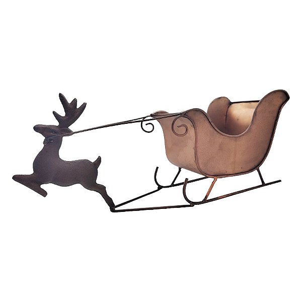 Enfeite de Natal - Mini Trenó com Rena de Ferro - 14x35cm - 1 unidade - Rizzo
