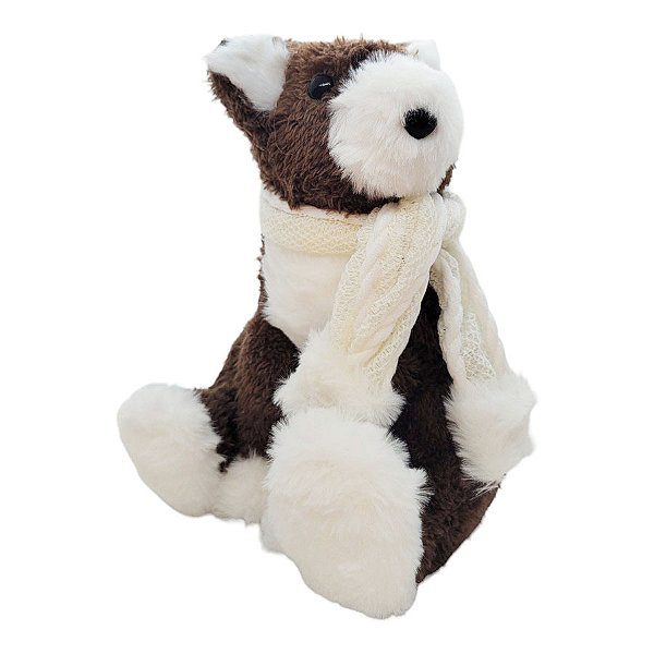 Enfeite de Natal - Urso Sentado Marrom de Cachecol Branco - 21,5x16x17,5cm - 1 unidade - Rizzo