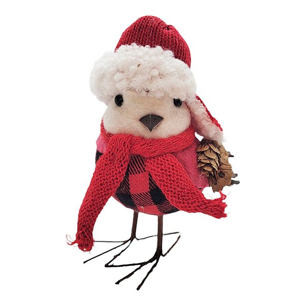 Enfeite de Natal - Passaro com Gorro Vermelho - 15x13x9cm - 1 unidade - Rizzo