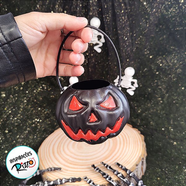 Mini Baldinho de Halloween com Alça - Abóbora Preto - 6x7cm - 1 unidade - Rizzo