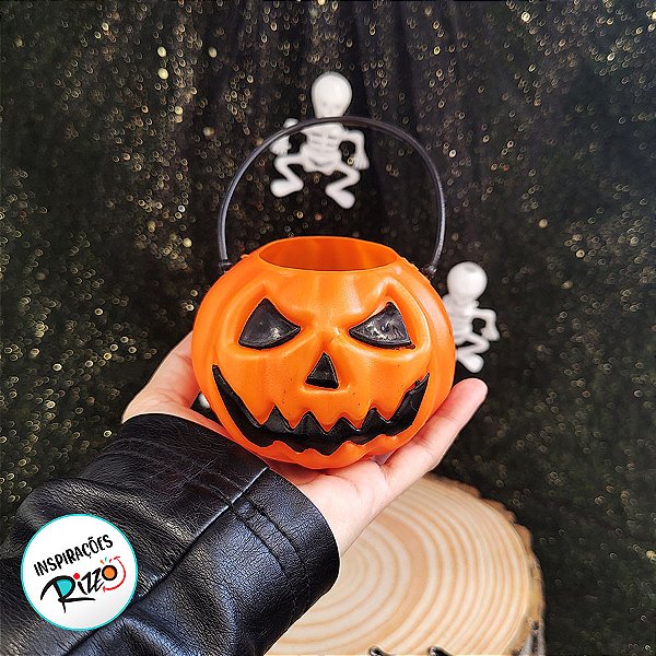 Mini Baldinho de Halloween com Alça - Abóbora Laranja - 6x7cm - 1 unidade - Rizzo