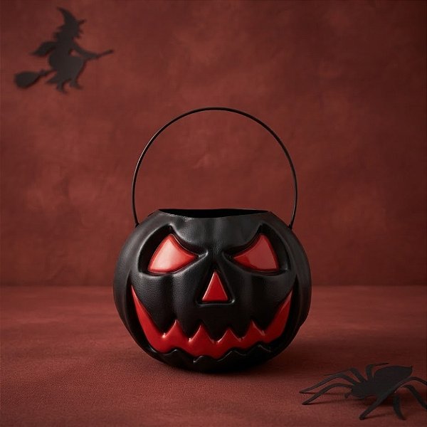 Baldinho de Halloween com Alça - Abóbora Preta - 13x17cm - 1 unidade - Rizzo