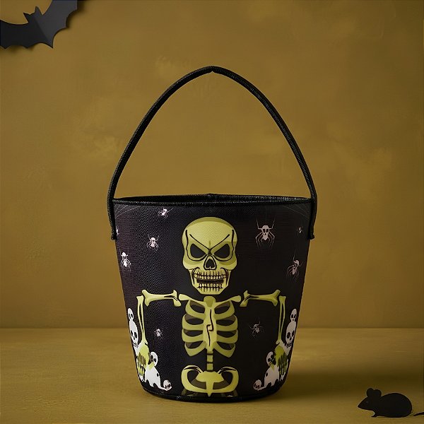 Baldinho de Halloween em Tecido - Caveira - 16x22cm - 1 unidade - Rizzo