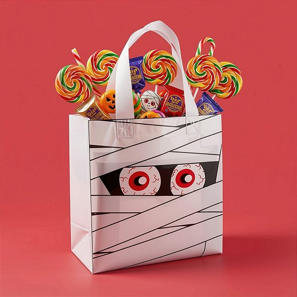 Sacola de Plástico de Halloween - Múmia- 19x20x9cm - 1 unidade - Rizzo