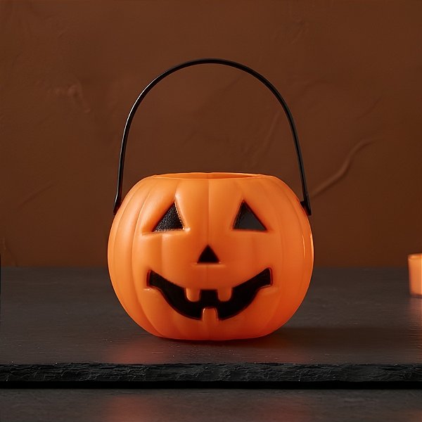 Mini Baldinho de Halloween com Alça - Abóbora Laranja - 5x6cm - 6 unidades - Rizzo