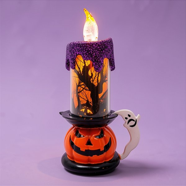 Vela Decorativa Com Led Halloween - Abóbora Roxo - 15x7cm - 1 unidade - Rizzo