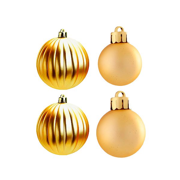 Bola de Natal - Ouro - Matte e Gomo - 8cm - 4 unidades - Cromus - Rizzo