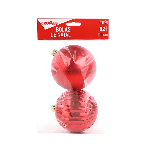 Bola de Natal - Vermelho - Matte e Gomo - 10cm - 2 unidades - Cromus - Rizzo