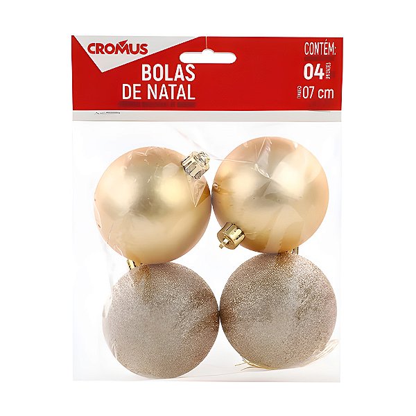 Bola de Natal com Glitter e Fosca - Ouro - 7cm - 4 unidades - Cromus - Rizzo