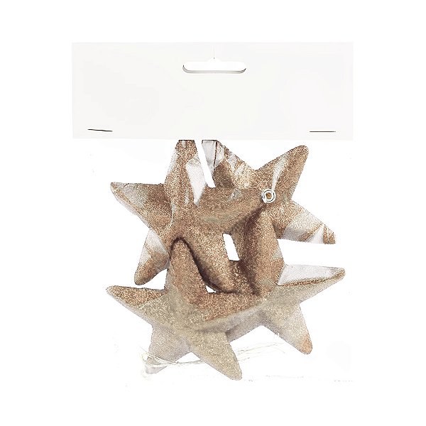 Enfeite para Pendurar de Natal - Estrela Champanhe com Glitter - 9cm - 4 unidades - Cromus - Rizzo