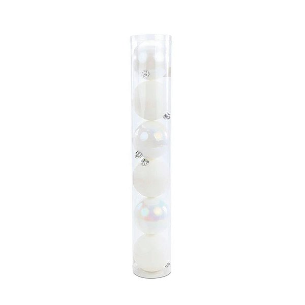 Bola de Natal em Tubo - Branco Nacarado - 6cm - 6 unidades - Cromus - Rizzo