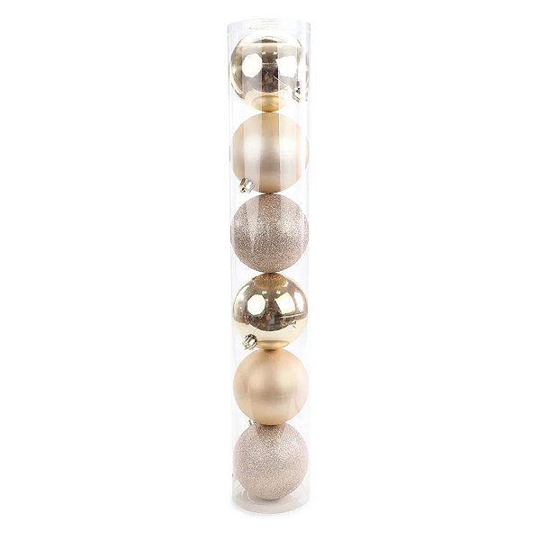 Bola de Natal em Tubo - Nude - 10cm  - 6 unidades - Cromus - Rizzo