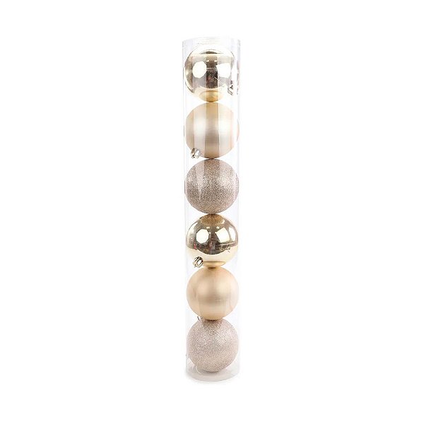 Bola de Natal em Tubo - Nude - 7cm  - 6 unidades - Cromus - Rizzo