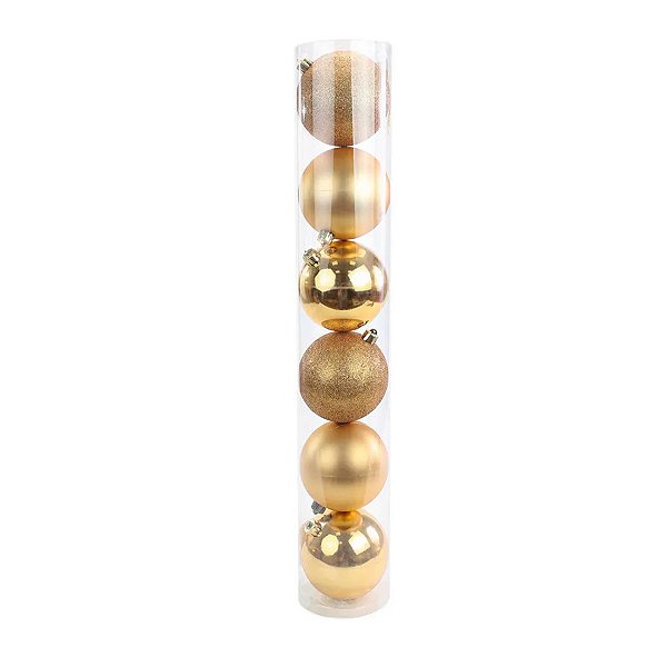 Bola de Natal em Tubo - Ouro - 8cm  - 6 unidades - Cromus - Rizzo