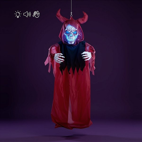 Enfeite Decorativo de Halloween com Luz e Som - Caveira Agiel - 180cm - 1 unidade - Cromus - Rizzo