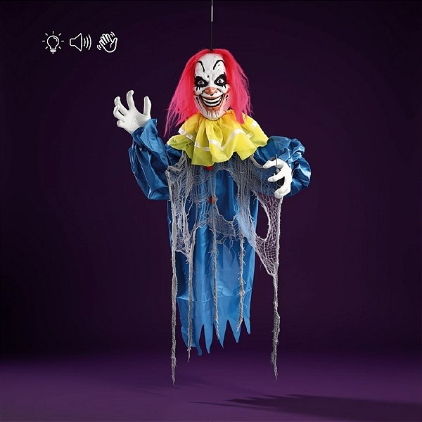 Enfeite Decorativo de Halloween com Som, Luz e Movimento - Palhaço Paolo - 100cm - 1 unidade - Cromus - Rizzo