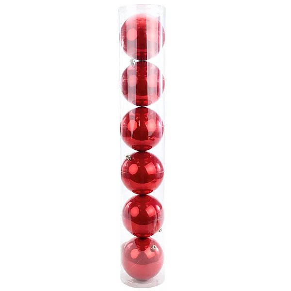 Bola de Natal em Tubo - Vermelho Perolado - 10cm - 6 unidades - Cromus - Rizzo