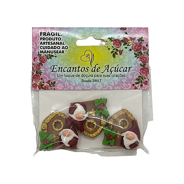 Confeitos de açucar  - Porta com Papai Noel - 3 unidades - Encantos de Açúcar - Rizzo