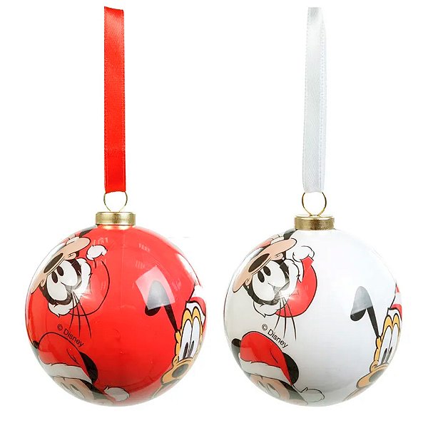 Bola de Natal Disney Original - Mickey, Pluto e Pateta - 12cm - 2 unidades - Cromus - Rizzo