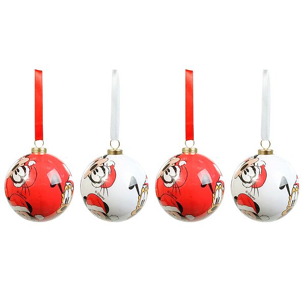 Bola de Natal Disney Original - Mickey, Pluto e Pateta - 8cm - 4 unidades - Cromus - Rizzo