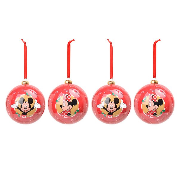 Bola de Natal Disney Original - Mickey e Minnie - 8cm - 4 unidades - Cromus - Rizzo