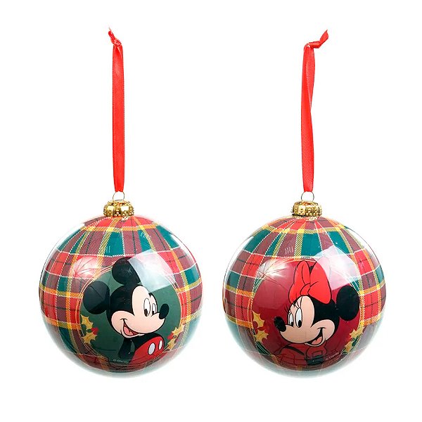 Bola de Natal Disney Original - Mickey e Minnie Xadrez - 12cm - 2 unidades - Cromus - Rizzo