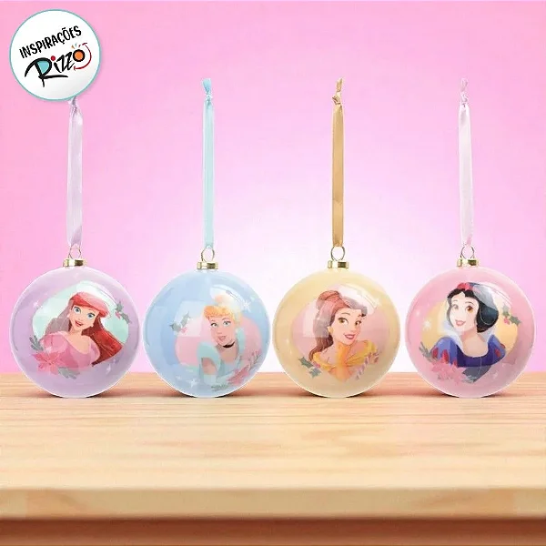 Bola de Natal Disney Original - Princesas - 8cm - 4 unidades - Cromus - Rizzo