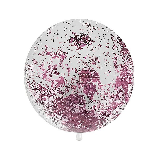Balão Bubble Transparente com Glitter Rosa Escuro Hexagonal - 18" 45cm - 1 unidade - Rizzo