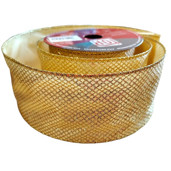 Fita Decorativa - Colméia Glitter Dourada - 6x914cm - 1 unidade - Rizzo