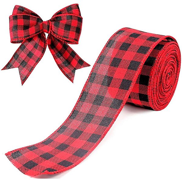 Fita Decorativa de Natal - Xadrex Vermelho e Prto - 6x914cm - 1 unidade - Rizzo