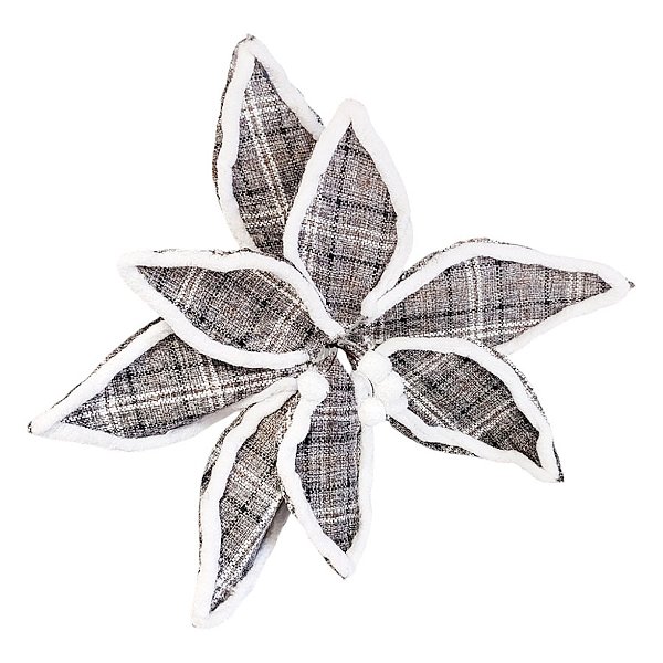 Poinsétia Decorativa - Cinza e Branco - 20cm - 1 unidade - Rizzo