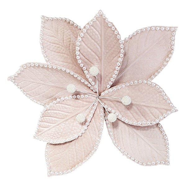 Poinsétia Decorativa - Rose com Perolas - 30cm - 1 unidade - Rizzo