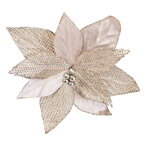 Poinsétia Decorativa - Juta e Glitter Dourado - 45cm - 1 unidade - Rizzo