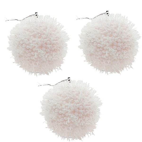 Bola de Natal Glitter - Branca - 10cm - 3 unidades - Rizzo