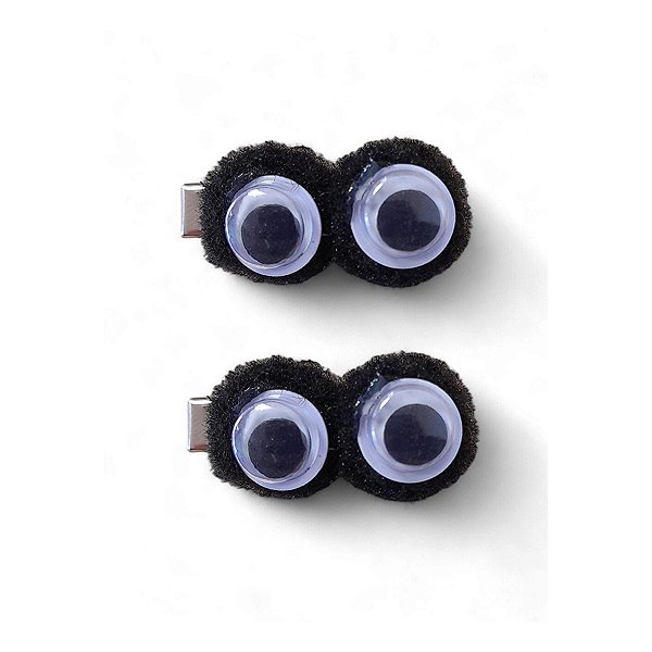 Acessório Presilha Pompom com Olhos - Preto - 2 unidades - Rizzo