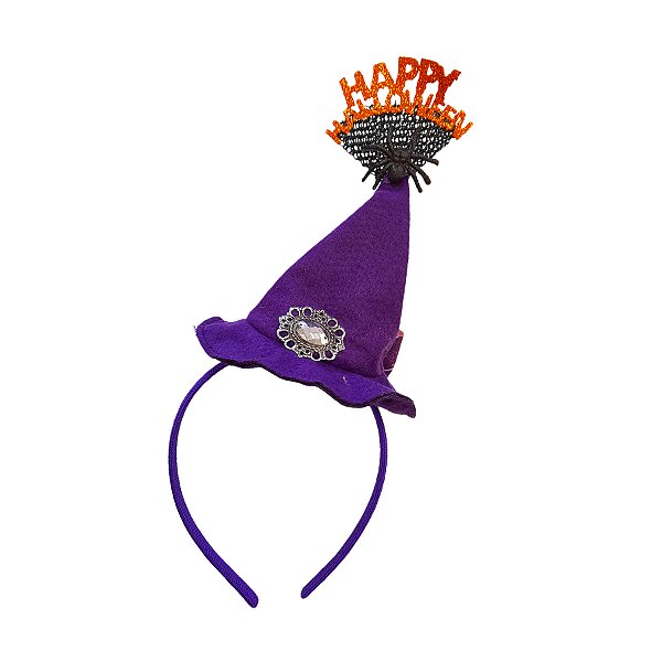 Tiara Chapéu da Bruxa "Happy Halloween" - Roxo - 1 unidade - Rizzo