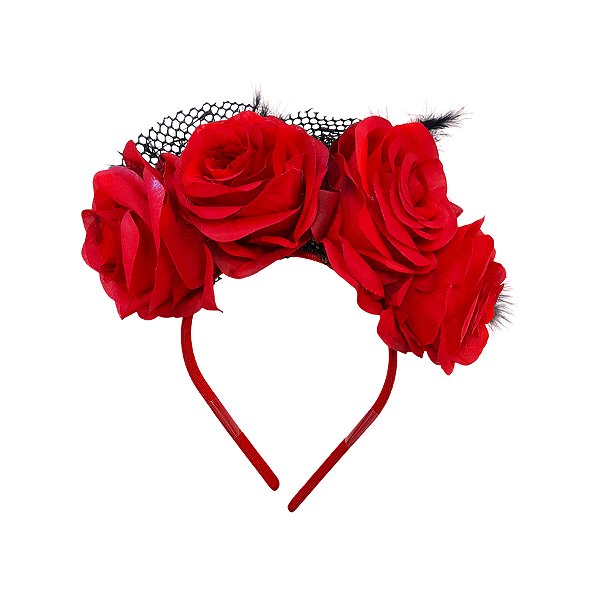 Tiara Flores e Pluma - Vermelho e Preto - 1 unidade - Rizzo