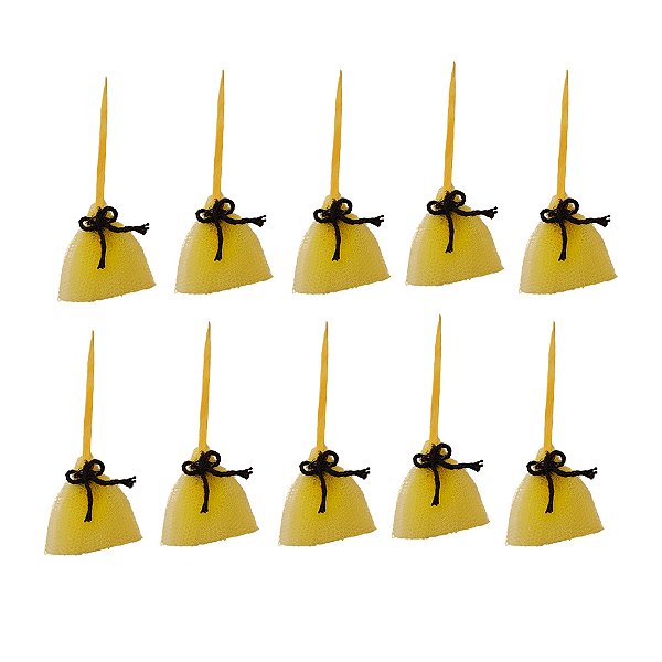 Pick Decorativo - Mini Vassoura de Tule Amarelo - 11cm - 10 unidades - Rizzo