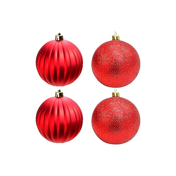 Bola de Natal com Glitter e Gomo - Vermelho - 8cm - 4 unidades - Cromus - Rizzo