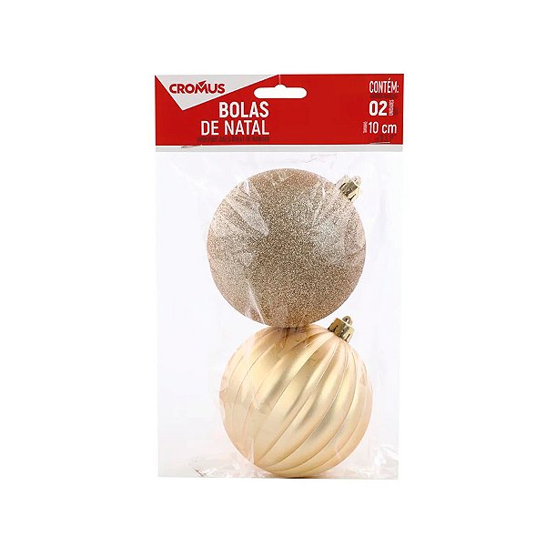 Bola de Natal - Ouro - Glitter e Gomo - 10cm - 2 unidades - Cromus - Rizzo