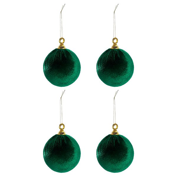 Bola de Natal Veludo - Verde - 10cm - 4 unidades - Cromus - Rizzo