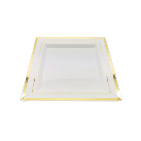 Prato Descartável Quadrado Premium Ouro - 19cm - 6 unidades - Rizzo